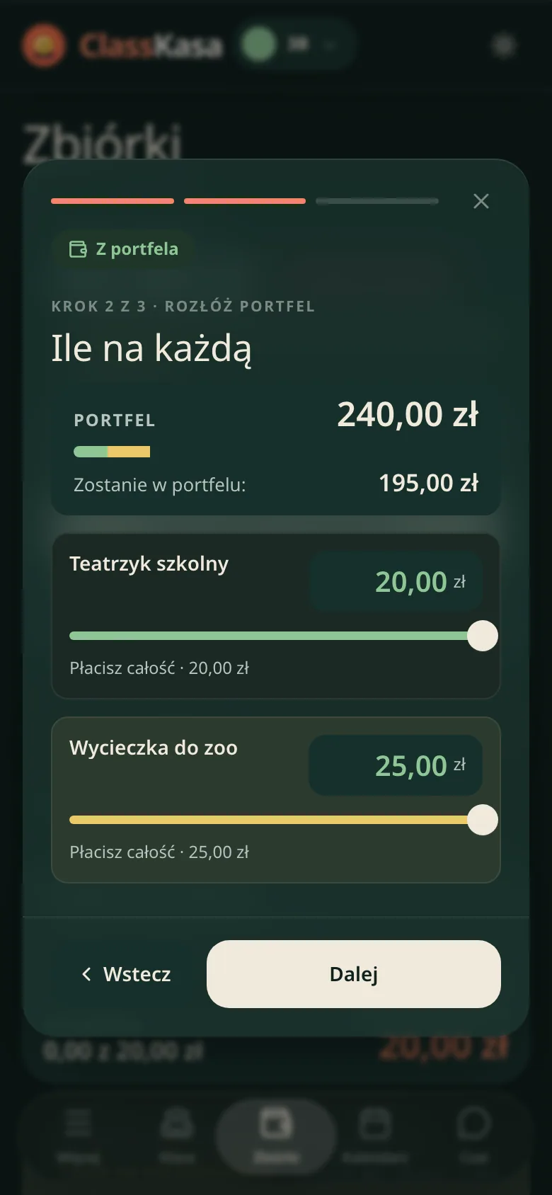 Nadpłata w portfelu rodziny w ClassKasie: ile zostaje, ile idzie na kolejne zbiórki