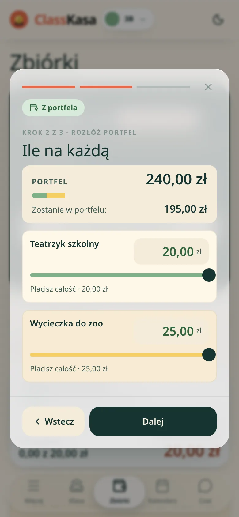 Nadpłata w portfelu rodziny w ClassKasie: ile zostaje, ile idzie na kolejne zbiórki
